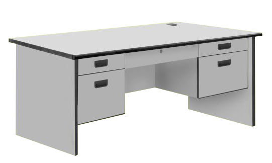 Modern Office Table with Center and 4 Side Drawers, PVC Edge, Light Gr