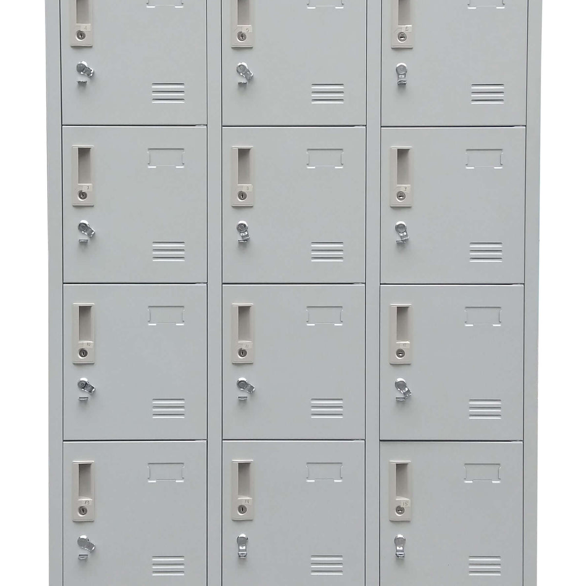 Light gray 18door locker with nameplate and padlock hasp