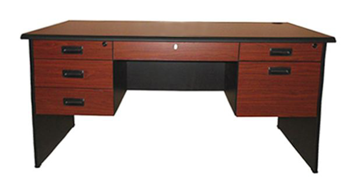 Modern Office Table with Center and Double Pedestal Drawers and Cabinet, L 155